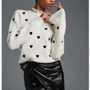 Anthropologie White Sweater with Heart Pattern